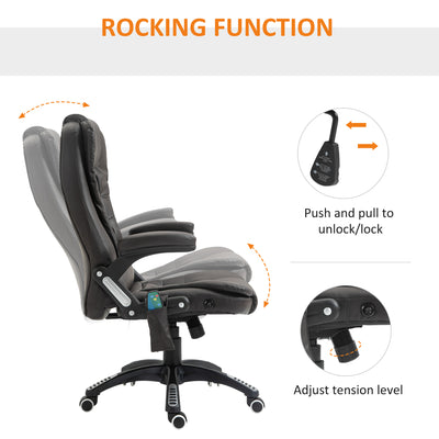 HOMCOM Executive Office Chair with Massage and Heat, High Back PU Leather Massage Office Chair with Adjustable Height, Brown 