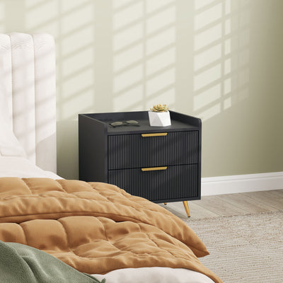 HOMCOM Elegant Two-Drawer Bedside Table - Black 
