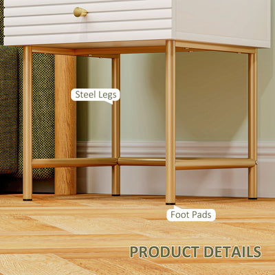 HOMCOM Set of Two Elegant Bedside Tables - White/Gold-Tone 