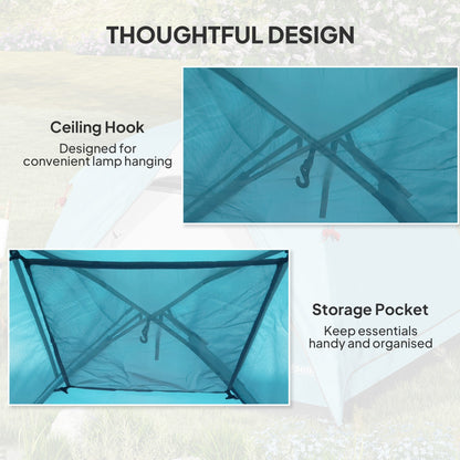 Outsunny 3-4 Person Camping Tent, Easy Set Up Waterproof Dome Tent with Sewn-in Groundsheet, Mesh Windows, Pocket and Hook for Camping, Hiking, Backpacking, Navy Blue and Light Blue 