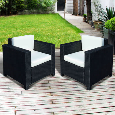 Outsunny 2 Rattan Garden single Seater Chair All Weather Wicker Weave Single Sofa chair armchair Patio Black 