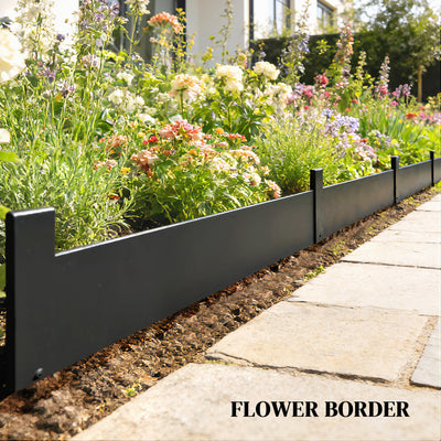 Outsunny 5pcs Garden Fence, Metal Picket Fence Panels, 115x20cm, Black 