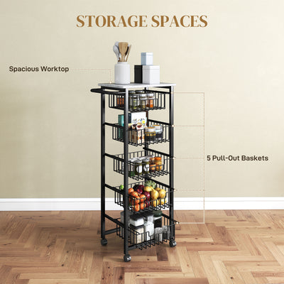 HOMCOM Five Basket Mobile Kitchen Island, with Brakes - Grey/Black 