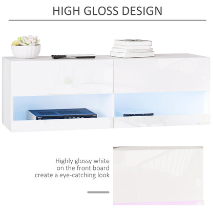 HOMCOM High Gloss TV Stand Cabinet with LED Lights, Wall Mount Media Unit for TVs up to 42 Inch for Living Room Bedroom 