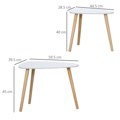 HOMCOM Nesting Coffee Table, Set of 2 Side Tables, Stacking End Tables with Solid Wood Legs, for Living Room Bedroom, White 