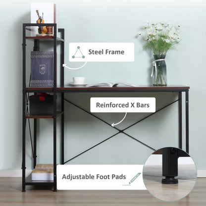 HOMCOM Computer Desk with Storage Shelves on Left or Right, Industrial Reversible Writing Desk for Home Office, Study, Easy Assembly, 120 x 64 x 121cm, Walnut and Black 