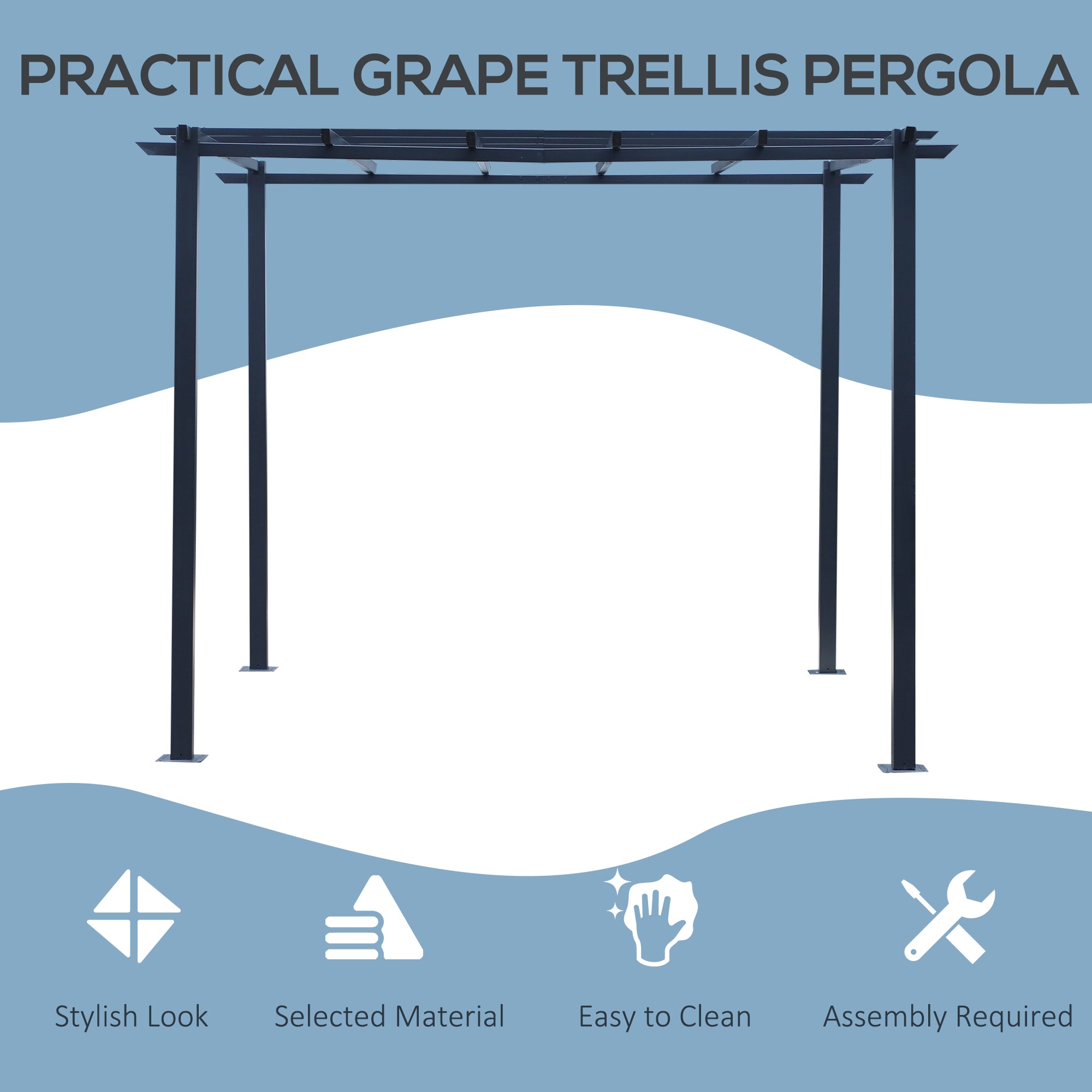 Outsunny 3 x 3 Meter Metal Pergola Garden Gazebo Grape Trellis for Climbing Plants Outdoor Sun Shelter Arbours 