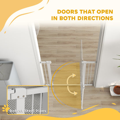 PawHut 77cm Tall Dog Gate with Cat Door, 7cm and 14cm Extensions, for Stairs, Doorways, 76-104cm Width 