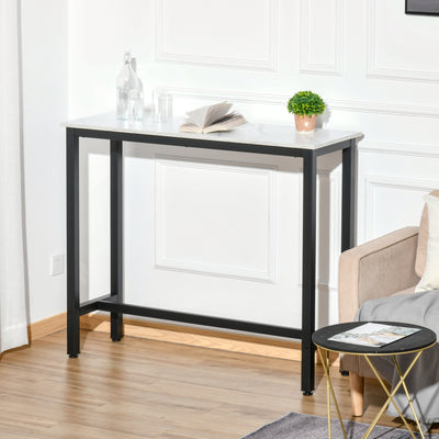HOMCOM Bar Table Breakfast Marble Grain Dining Table Coffee Table with Adjustable Footpads, 120x40x100cm, White & Black 