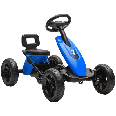 AIYAPLAY Pedal Go Kart for Kids 2-5 Years, with Silent EVA Wheels, Metal Frame, Blue 