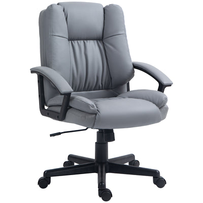 HOMCOM Office Chair, Computer Desk Chair, Mid Back Executive Chair with Adjustable Height and Swivel Rolling Wheels for Home Study, Light Grey 
