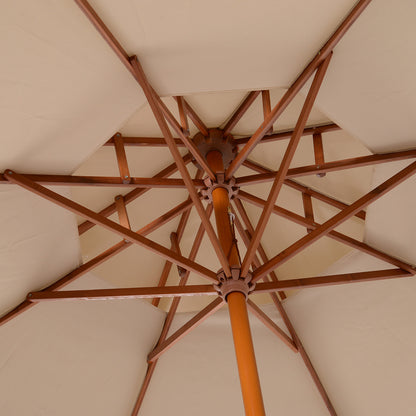 Outsunny 2.7m Elegant Wooden Frame Parasol Umbrella - Beige 