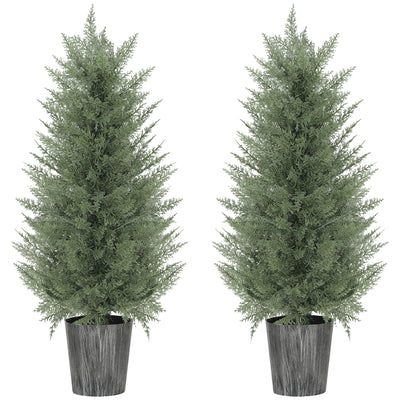 HOMCOM 90cm Artificial Cypress Trees Set of 2, UV Resistant Artificial Plants with Decorative Pot, Fake Plants for Indoor Outdoor Decor, Green 