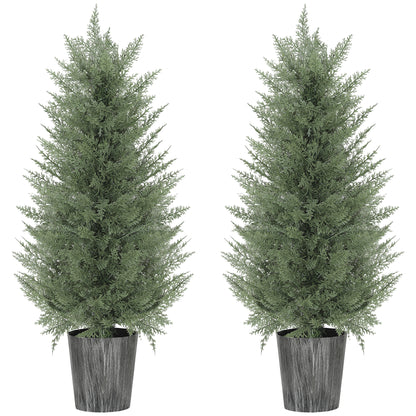 HOMCOM 90cm Artificial Cypress Trees Set of 2, UV Resistant Artificial Plants with Decorative Pot, Fake Plants for Indoor Outdoor Decor, Green