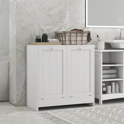 kleankin Double Hamper Laundry Storage Cabinet - White 