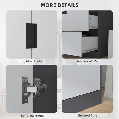 HOMCOM 2 Door Wardrobe, Modern Wardrobe with 3 Drawers and Hanging Rod for Bedroom, Grey 
