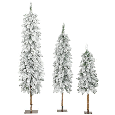 HOMCOM Set of 3 Pencil Flocked Christmas Tree, 3ft 4ft 5ft 