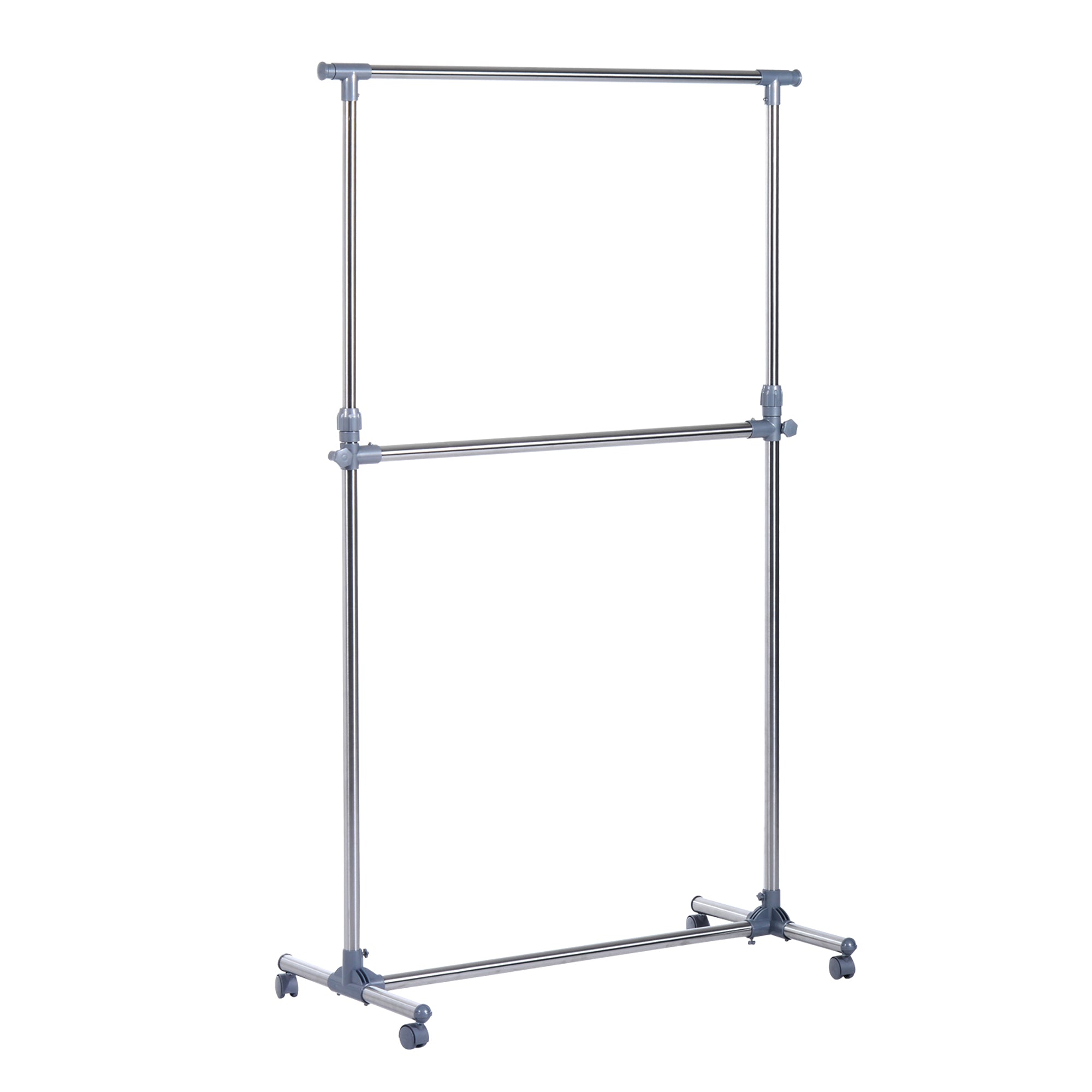 HOMCOM Heavy Duty Clothes Hanger Garment Rail Hanging Display Stand Rack w/ Wheels Adjustable 