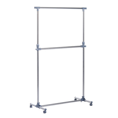 HOMCOM Heavy Duty Clothes Hanger Garment Rail Hanging Display Stand Rack w/ Wheels Adjustable 