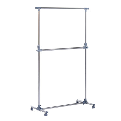 HOMCOM Heavy Duty Clothes Hanger Garment Rail Hanging Display Stand Rack w/ Wheels Adjustable 