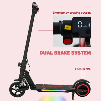 SPORTNOW Folding Electric Scooter for Kids Age 6-14 with Dual Brakes, Front Suspension, LED Colourful Lights and Display, 6.8kg Lightweight Aluminium E Scooter, Up to 14 KM/H & 6 KM, Black 