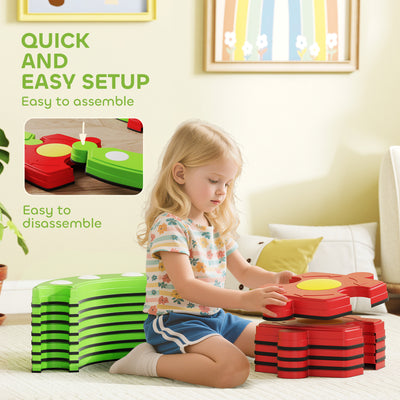 AIYAPLAY 13 PCS Kids Balance Beam Stepping Stones Set with Non-slip Textured Surface, Outdoor Indoor for Toddlers, Green 