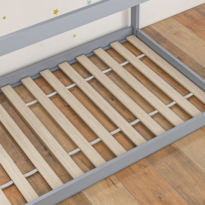 HOMCOM Single Bed Frame, House Scandinavian Style Wooden Bed Frame for 90W x 190Dcm Mattress, Pine Wood Bed Base, Grey 