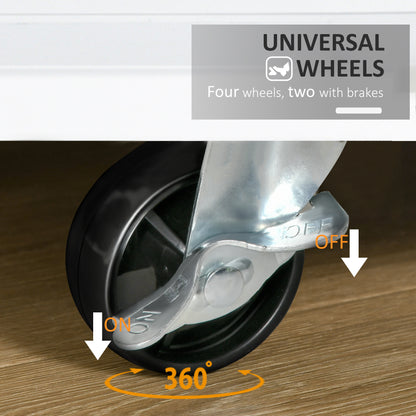 HOMCOM Kitchen Island on Wheels, Mobile Storage Trolley, Rolling Kitchen Cart with Rubber Wood Top, 2-Door Cabinets, 2 Drawers, Adjustable Shelf, 3-Tier Spice Rack, Drawers 