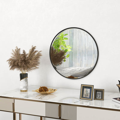 HOMCOM 61cm Decorative Wall Mirror for Bedroom Living Room, Modern Round Bathroom Mirror for Home Decor, Black 