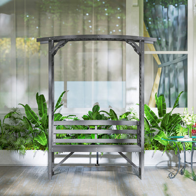 Outsunny Garden Bench, Wooden Garden Arbour with Seat for Vines/Climbing Plants, Grey 