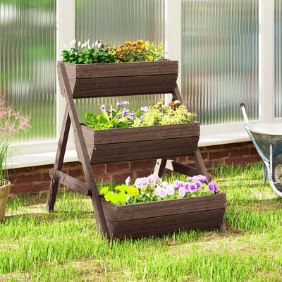 Outsunny 3 Tier Raised Garden Bed Wooden Elevated Planter Box Kit, 66L for Flower, Vegetable, Herb, 65x75x78cm, Tan 