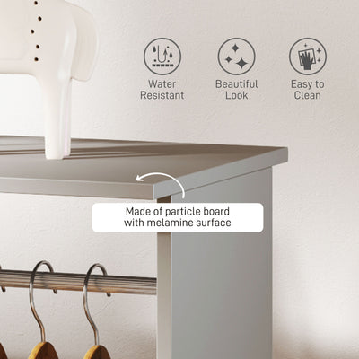 HOMCOM Open Wardrobe Double Mobile Storage Shelves Organizer W/6 Wheels-Grey 