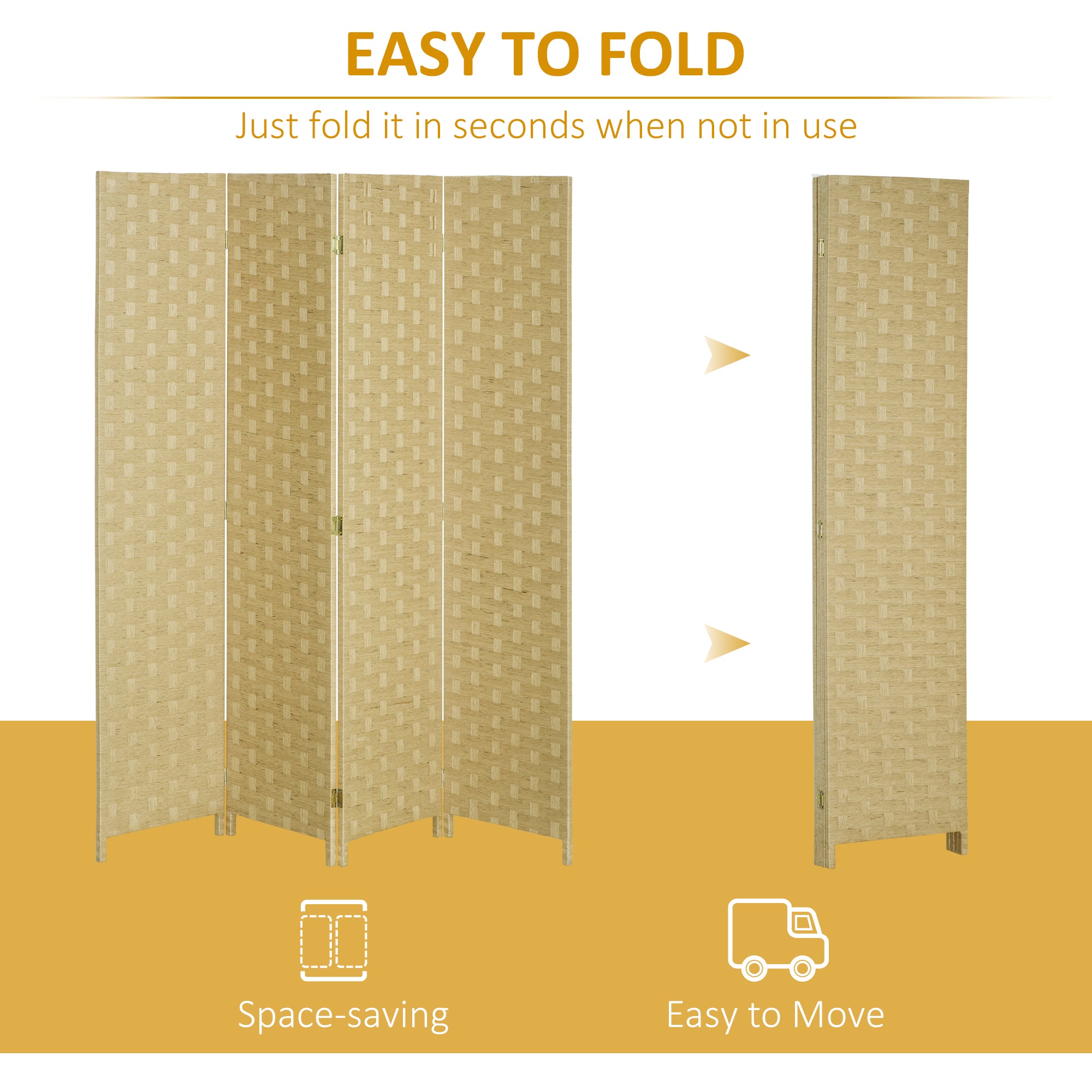 HOMCOM 4-Panel Room Dividers, Wave Fibre Freestanding Folding Privacy Screen Panels, Partition Wall Divider for Indoor Bedroom Office, 170\'c2\'a0cm, Brown
