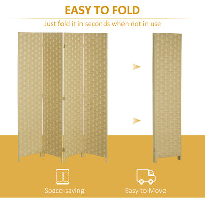 HOMCOM 4-Panel Room Dividers, Wave Fibre Freestanding Folding Privacy Screen Panels, Partition Wall Divider for Indoor Bedroom Office, 170\'c2\'a0cm, Brown 