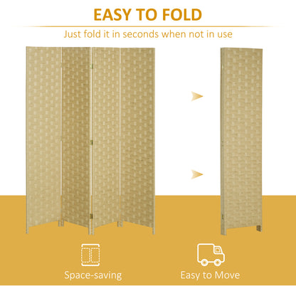 HOMCOM 4-Panel Room Dividers, Wave Fibre Freestanding Folding Privacy Screen Panels, Partition Wall Divider for Indoor Bedroom Office, 170\'c2\'a0cm, Brown