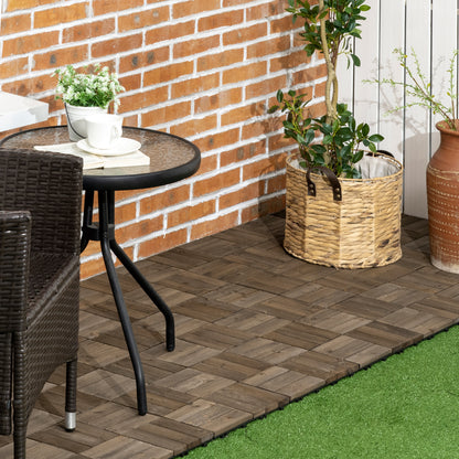 Outsunny 27 Pcs Wooden Interlocking Decking Tiles, Outdoor Flooring Tiles for Patio, Balcony, Terrace, Hot Tub, 30 x 30 cm per Piece, 2.5\'e3\'8e\'a1 per Pack, Charcoal Grey