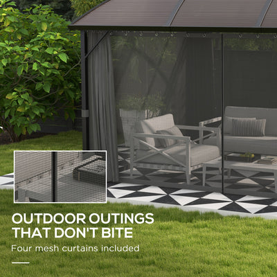 Outsunny 4 x 3m Aluminium Frame Hard Gazebo, with Accessories - Brown 