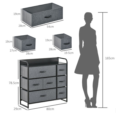 HOMCOM Chest of Drawers with 7 Foldable Drawers, 3-Tier Fabric Bedroom Dresser, Clothes Storage Unit for Bedroom, Living Room, Grey 