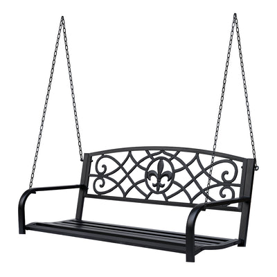 2 Seater Swing Seat Bench, Metal Garden Swing Chair with Chains, Weather Resistant, for the Patio, Yard, Deck and Yard, Black 
