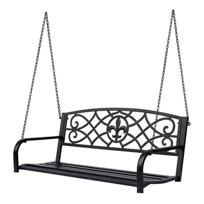 2 Seater Swing Seat Bench, Metal Garden Swing Chair with Chains, Weather Resistant, for the Patio, Yard, Deck and Yard, Black 