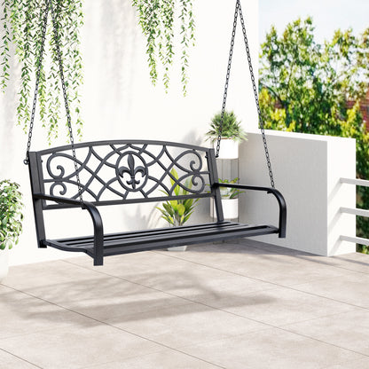 2 Seater Swing Seat Bench, Metal Garden Swing Chair with Chains, Weather Resistant, for the Patio, Yard, Deck and Yard, Black 