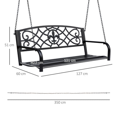 2 Seater Swing Seat Bench, Metal Garden Swing Chair with Chains, Weather Resistant, for the Patio, Yard, Deck and Yard, Black 