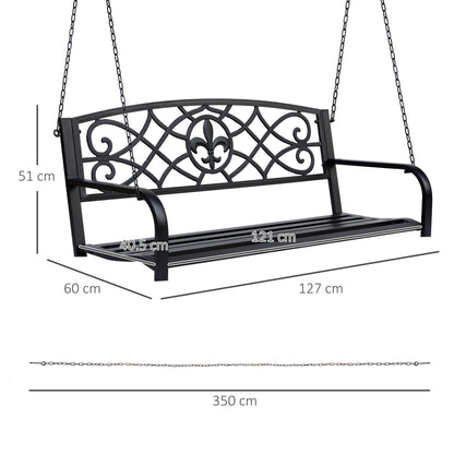 2 Seater Swing Seat Bench, Metal Garden Swing Chair with Chains, Weather Resistant, for the Patio, Yard, Deck and Yard, Black 