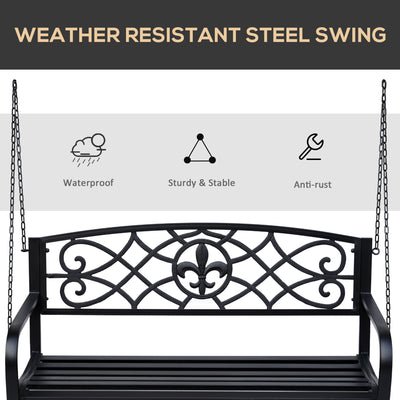 2 Seater Swing Seat Bench, Metal Garden Swing Chair with Chains, Weather Resistant, for the Patio, Yard, Deck and Yard, Black 