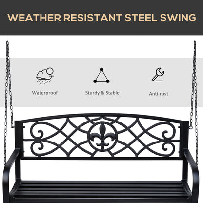 2 Seater Swing Seat Bench, Metal Garden Swing Chair with Chains, Weather Resistant, for the Patio, Yard, Deck and Yard, Black 
