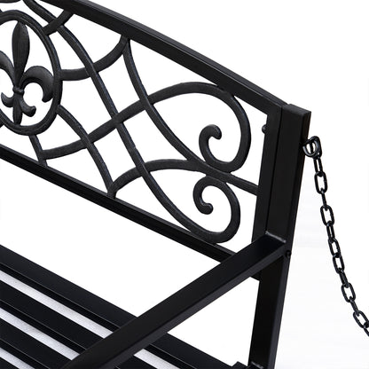 2 Seater Swing Seat Bench, Metal Garden Swing Chair with Chains, Weather Resistant, for the Patio, Yard, Deck and Yard, Black 