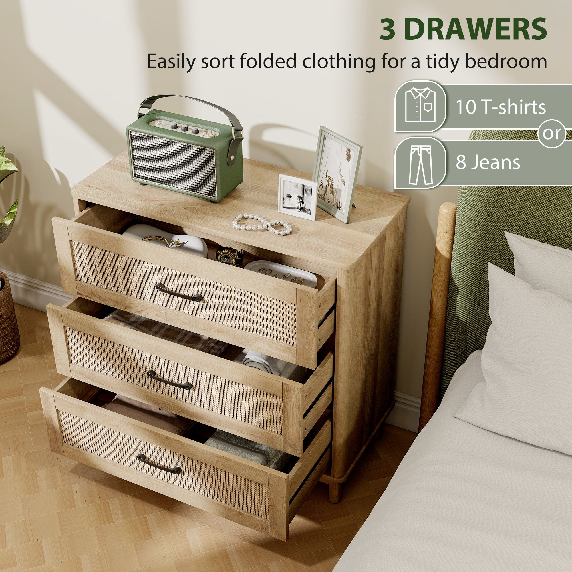 HOMCOM 76 cm Wide Drawer Chest of Drawers with 3 Drawer - Oak 