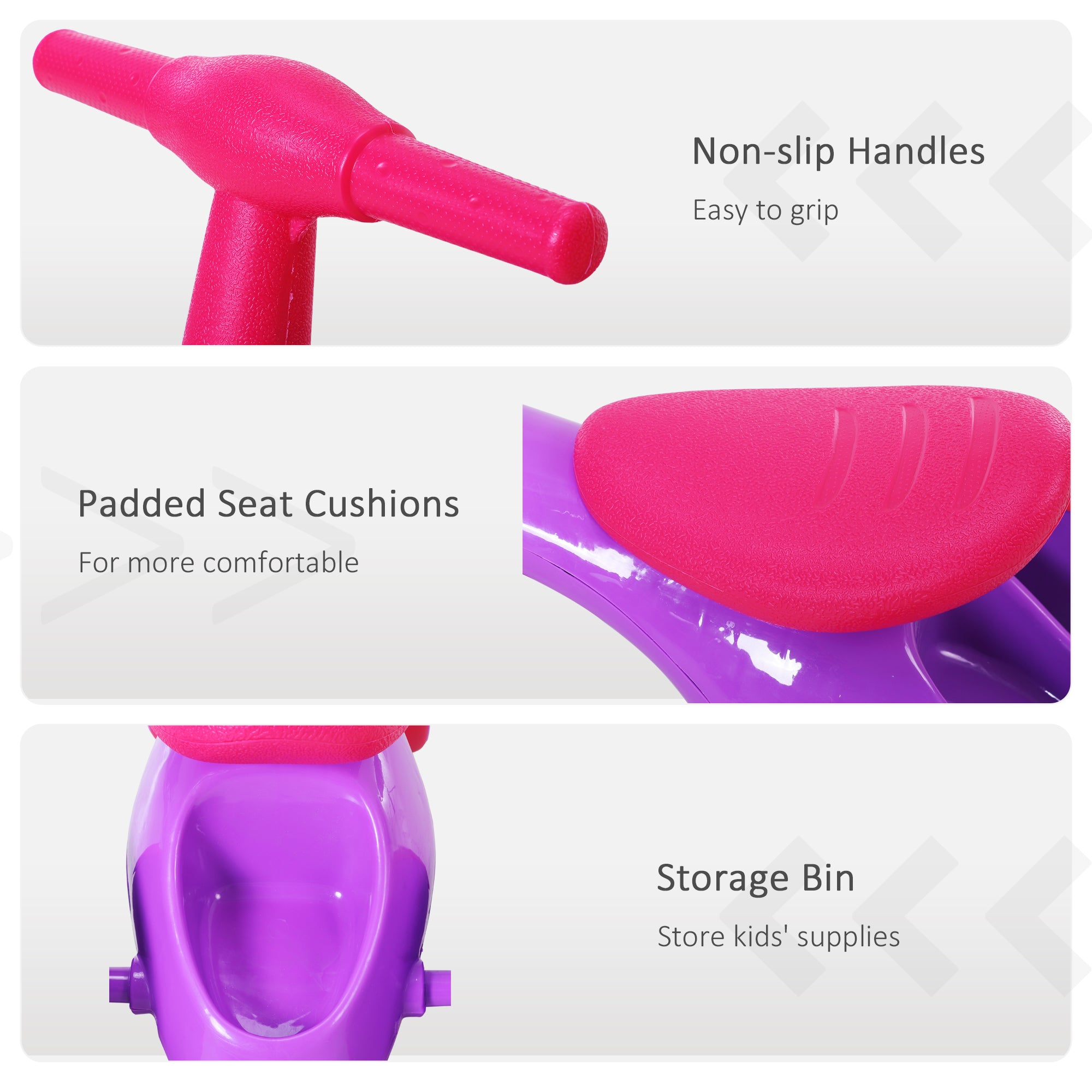 HOMCOM Baby Balance Bike Toddler Training Walker Smooth Rubber Wheels Ride on Toy Storage Bin Gift for Boys Girls Violet Fuchsia 