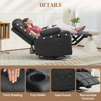 HOMCOM Manual Reclining Chair, Recliner Armchair with Swivel, Faux Leather, Footrest, Cup Holders, 86x93x102cm, Black 