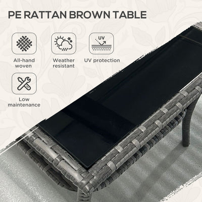 Outsunny 50cm Outdoor PE Rattan Coffee Table, Patio Wicker Two-tier Side Table with Glass Top, for Patio, Garden, Balcony, Grey 